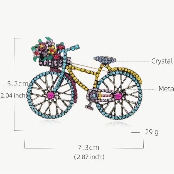 🚲 Betsey Johnson NEW multicolored sparkling crystal bicycle brooch 🚲 - Picture 2 of 5